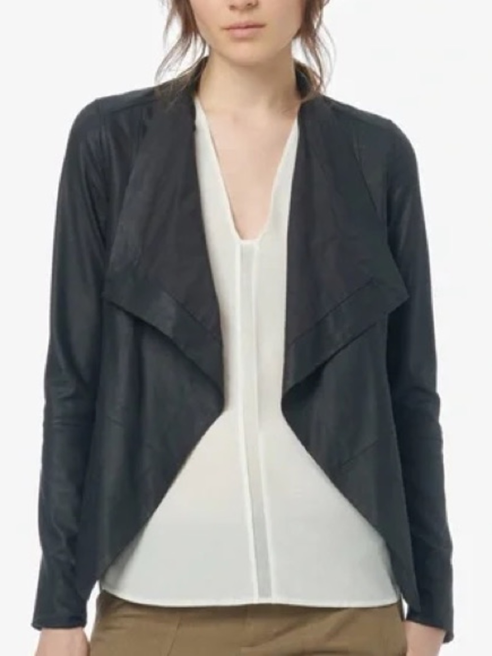 Vince Goat Leather Draped Jacket Black S Ribbed Sleeve EUC